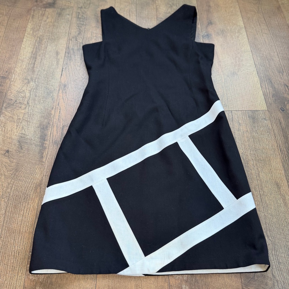 David Meister Black White Colorblock Shift Dress Size 8 USA